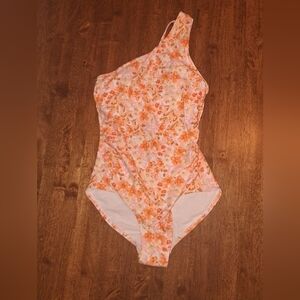 Kona Sol NWT Peach Floral High Coverage One Shoulder One Piece Bathing Suit 8/10